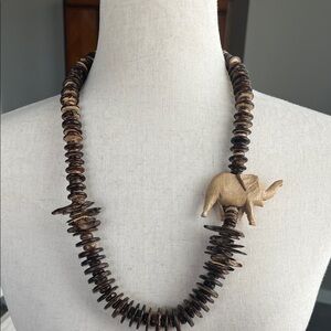 Handcrafted‎ Elephant Pendant Necklace - Brown and Tan- Safari